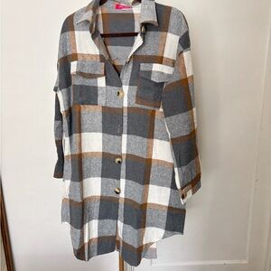 Plaid Button-Up Long Shacket Size Medium